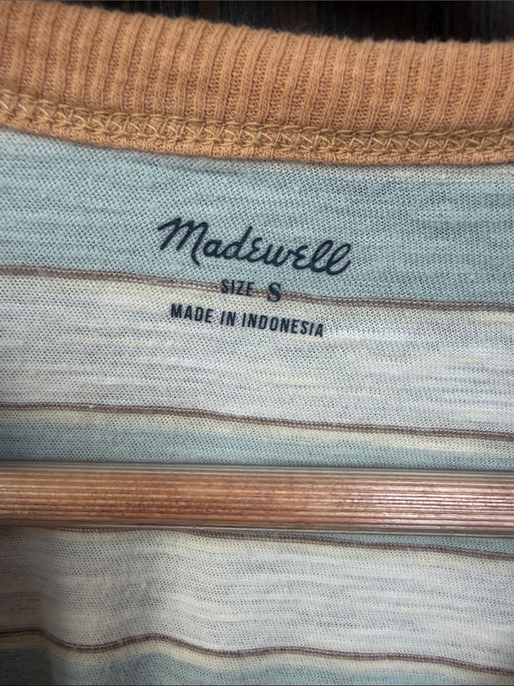 Madewell light blue and Cream Striped Tee with Mustard Trim - Picture 2 of 3